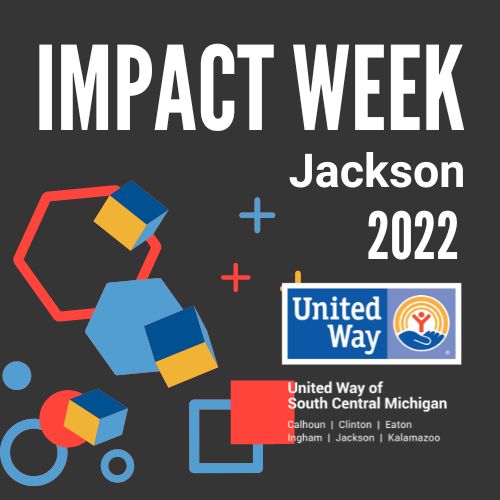 A graphic image of cubes is sprinkled next to the words Impact Week, Jackson, 2022