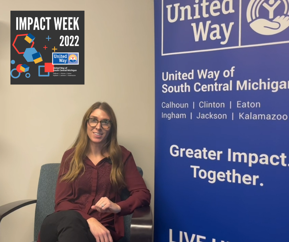 Chief Impact Officer, Alyssa Stewart sits as she discusses impact week
