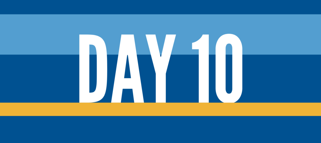 Blue background with white text that reads "Day 10"