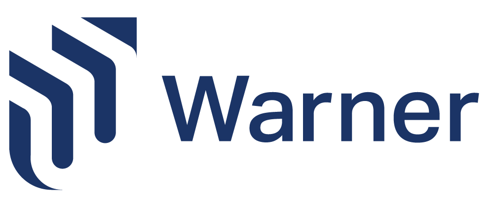 Image desciption: Blue and White "W" to the left of the word "Warner".