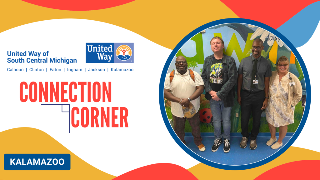 united way of south central michigan logo, connection corner followed by kalamazoo with picture of 4 individuals.
