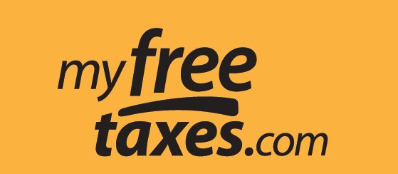 The words myfreetaxes.com on a yellow background.