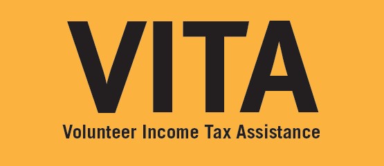 The words VITA Volunteer Income Tax Assistance on a yellow background.
