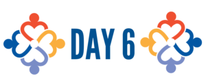 Graphic depicts four heart-shaped figures with hands meeting in the middle, bold text block says Day 6.