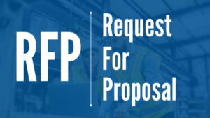 Blue background with white lettering that reads RFP: Request for Proposal