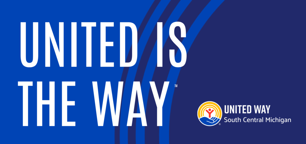 Blue background with text that reads United is the Way with United Way logo.