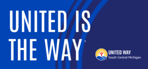 Blue background with text that reads United is the Way with United Way logo.