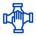 Icon: Four hands piled atop one another to represent Community Resiliency