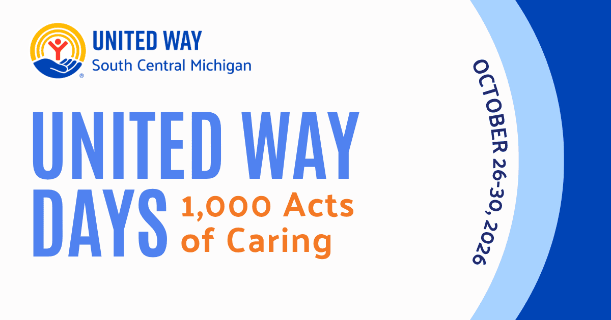 Text that reads United Way Days: 1,000 Acts of Caring, with the dates October 26-30