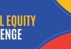 Blue background with colorful loops and text that says 21-Day Racial Equity Challenge