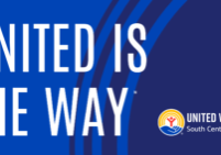 Blue background with text that reads United is the Way with United Way logo.