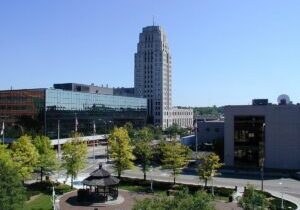 Battle Creek city skyline on a sunny day